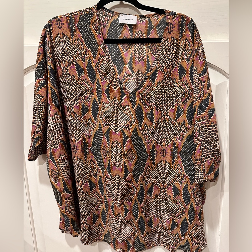 Adrienne top snakeskin easy fit blouse size medium tunic